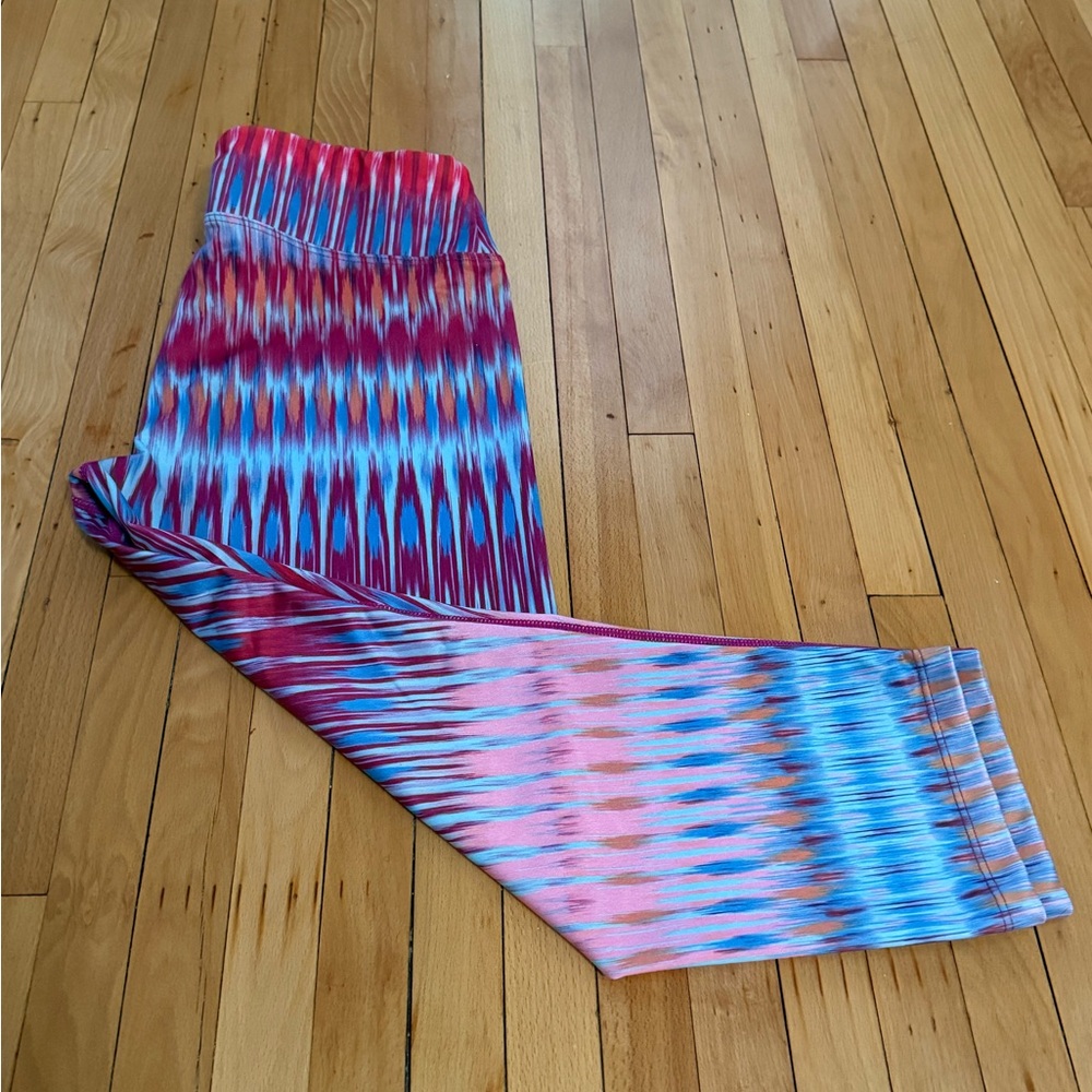 Prana Leggings in Pink and Blue Pattern Sz M EUC